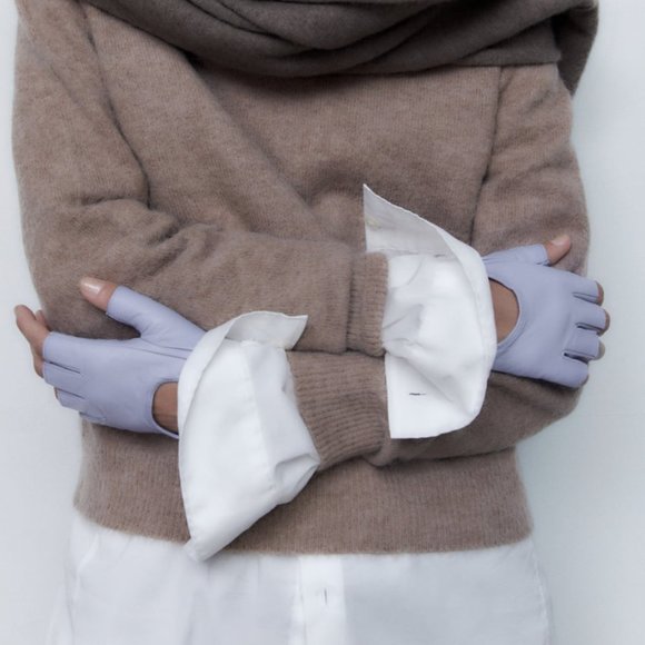 NWT Blue Leather Fingerless Gloves, L - Picture 2 of 5